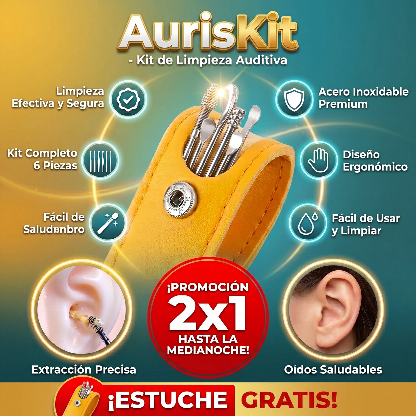 AurisKit ™Kit |Limpiador De Oidos 6 Piezas (2X1)🦻🏻🪛